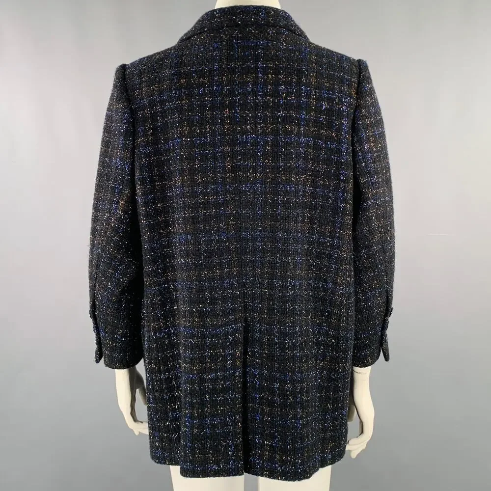 CHANEL Size 18 Black Navy Cotton Blend Shiny 3/4 Sleeves Coat